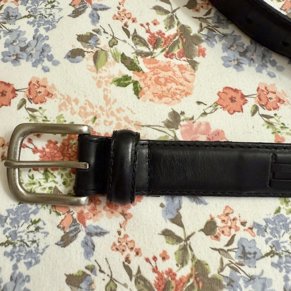 Mens Oil Cow Hide Black Leather Dress Belt Laced‎ Size 40 Silver Buckle Classic